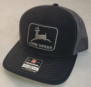 John Deere Black Patch on Richardson 112 Trucker Hat Snapback Black/Charcoal - Picture 1 of 8