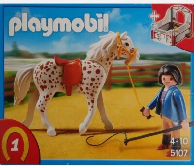 Playmobil 5107Knabstupper cheval avec boite à chevaux complet en boite d'origine bon état  - Photo 1/4