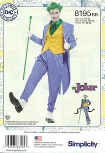 Simplicity 8195 Men's D.C. Comics THE JOKER Costume Sz 46-52 UNCUT Pattern - Picture 1 of 5