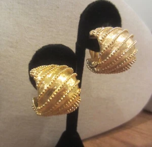 Vintage 1980-90s Gold Tone Chunky beaded Clip Earrings - Bild 1 von 3
