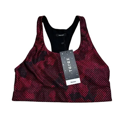 TEREZ NWT Womens Size M Red Black Camouflage & Stripes Sports Bra - Image 1 of 4
