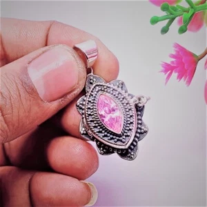 Rose Quartz Gemstone Handmade Poison Pendant.925 Sterling Silver Poison pendant - Picture 1 of 6