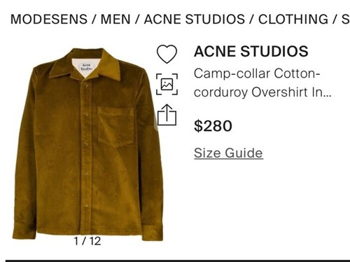 Acne Studios sovracamicia in velluto a coste da uomo taglia 48