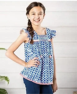 NWT MATILDA JANE 435 Flutter Sleeves Hula Tassel Top 14 - Picture 1 of 11