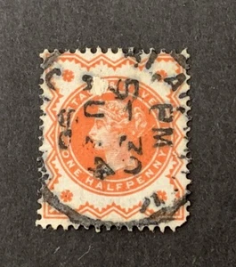 GB QV 1/2d Vermilion SG197 Halfpenny Used Surface Printed Jubilee Stamp 1887-92 - Bild 1 von 3
