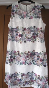 APRICOT Size 12 Mesh Lace Overlay Ivory & Lilac Floral Tunic Shift Dress Lined - Picture 1 of 4