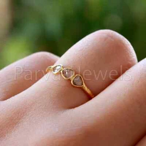 Natural Polki Diamond Cut Solid 14k & 18k Gold Birthday Gift Women Band Ring - Picture 1 of 8