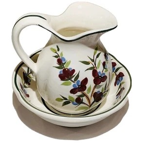Vintage Enesco Miniatur Krug & Becken Floral Pflaume Lavendel Grün 5 1/4" - Bild 1 von 7