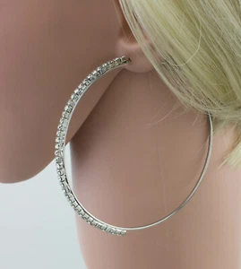 Sparkly Rhinestone Crystal Hoop Earrings Women Girls LargeThin Fashion Hoops - Picture 1 of 16