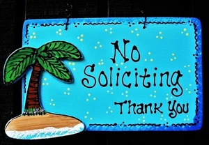 NO SOLICITING Palm Tree SIGN Wall Door Hanger Hanging Plaque Tropical Decor - Picture 1 of 1