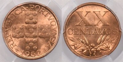 Portugal 1962 20 Centavos PCGS MS 65 RED PC1298 combine shipping - Image 1 of 4