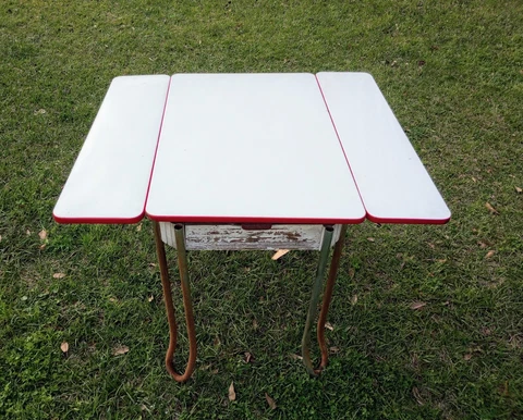 antique  1950s porcelain table with leaves. red/white Cover