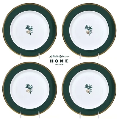 Eddie Bauer PINECONE 7-7/8" Conjunto de Prato de Salada 4 Aros Verdes Acabamento Dourado Tailândia - Imagem 1 de 4