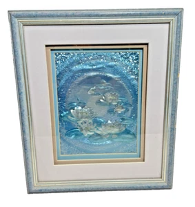 Papel fotográfico de arte Water Lilly enmarcado Tole Nita Tupper de colección 1995 diseño metálico - Imagen 1 de 6