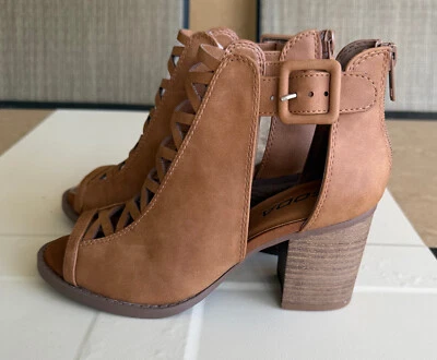 ZAPATOS/SANDALIAS SODA MUJER. TALLA: 6 MARRÓN PUNTA ABIERTA TACÓN IMITACIÓN CUERO CREMALLERA NUEVO Foto 1 de 4