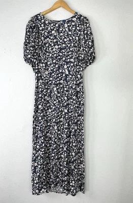 Nuevo con etiquetas Maxi Vestido Antiguo Azul Marino Puff Manga Corta Azul Marino Floral Calado Espalda Abierta XL Foto 1 de 4