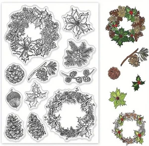 Clear Stamps Christmas Wreath Transparent Holly Flowers Poinsettias Card Making - Picture 1 of 4
