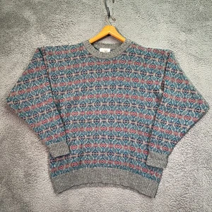Maglione uomo girocollo lana 2XLT modello Fair Isle maglia stretta righe salmone - Foto 1 di 16
