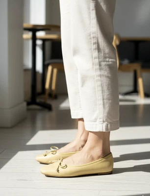 M. Gemi Womens Ballet Flats 36 Beige Leather Bow Square Toe Slip-On Casual Shoes - Image 1 of 4