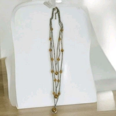 Collar TALBOTS Dorado Tono Plata Brújula Náutica Rosa Triple Hilo Dije Nuevo con Etiquetas Foto 1 de 4