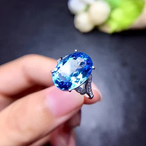 Tanzanite Blue Oval Ring Crushed Ice Cut Silver Plated Anti-Tarnish Shine - Picture 1 of 5