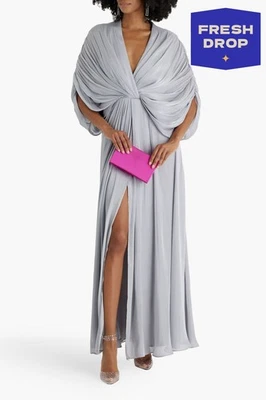 RRP€1050 BADGLEY MISCHKA Gown US14 UK18 IT50 3XL Silver Lined Draped Pleated - Image 1 of 4