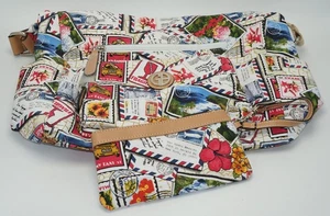 Giani Bernini Crossbody Messenger Bag & Small Case Postcard Stamp Floral Pattern - Picture 1 of 8