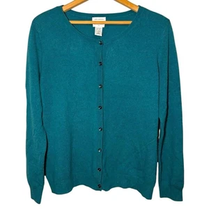 JACLYN SMITH | Women’s Dark Cyan 100% Cashmere Button-Up Cardigan Sweater size L - Picture 1 of 10