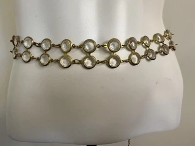 Women's 42” Gold Tone Link Rhinestone Faux Diamond Waist Belt Hip Hugger 1970s - Image 1 of 4