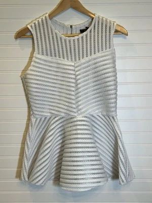 BCBG Maxazria Blanco Peplum Top Bloque Encaje Romance Caprichoso Playa, Talla 14 Foto 1 de 4