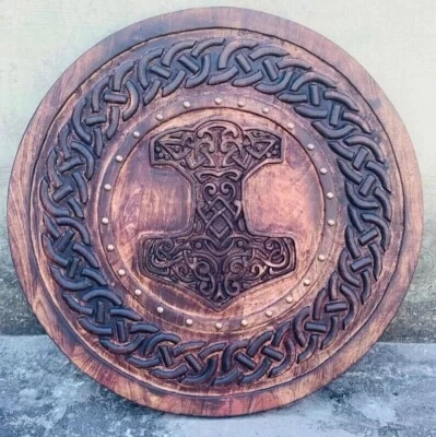Wooden Viking Medieval Hand carved Old Shield Battle Ready Heavy Round Shields - Image 1 of 4