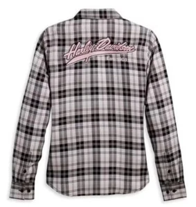 S nwt Harley Davidson Womens Pink Label Plaid Woven Shirt Soft 96284-23VW - Picture 1 of 6