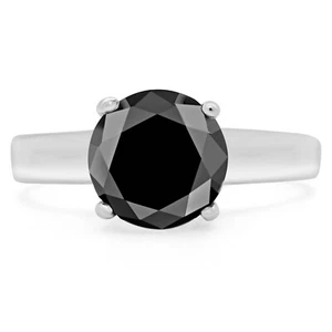 1.55 CT Round AAA Black Diamond Solitaire Engagement Ring 14K White Gold - Picture 1 of 3