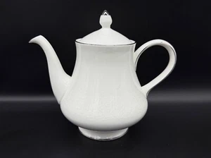Wedgwood Silver Ermine Teapot Bone China England - Picture 1 of 6