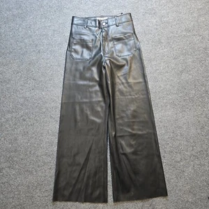 Zara Pants Womens Size 6 Black Vegan Leather Wide Leg Pockets Cyber Goth Grunge - Picture 1 of 10