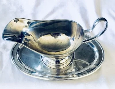 Vintage Silver Plate Gravy Boat With Tray - Image 1 of 4
