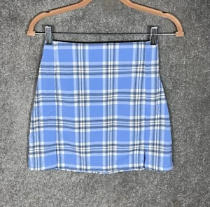 Minifalda Brandy Melville Cara para mujer talla XS/S azul a cuadros elástica preppy - Imagen 1 de 8