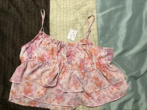 Wild Fable XL Crop Tiered Tank Top Light Pink Butterfly Print Spaghetti Strap - Picture 1 of 3