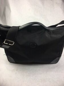 Designer Longchamp Black Leather and Nylon Expandable Messenger Bag