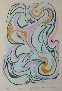 Stampa pastello vintage anni 70 edizione limitata arte astratta moderna da appendere a parete firmata - Foto 1 di 11