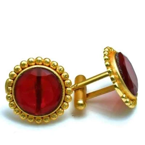 Garnet Gemstone Handmade Man"s Copper Plated Cufflinks Jewelry CF 1008 - Picture 1 of 1