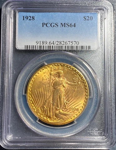 1928 $20 Saint Gaudens Double Eagle  PCGS MS64 Cover