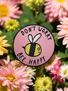 Don't Worry Bee Happy embroidered patch (3" x 3" inches iron on) - Picture 1 of 3