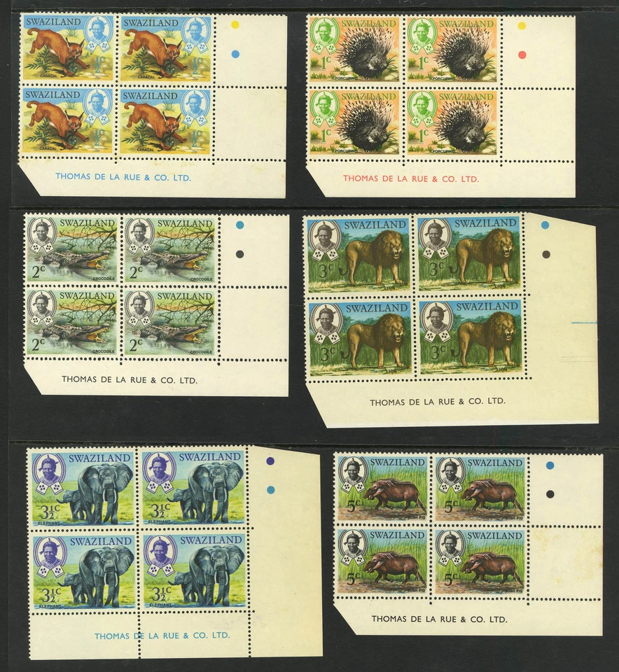 M26086 Swazilandia 1969 SG161/75 Definitivos en IMPRESIÓN bloques de 4 LM en ribete Foto 1 de 2