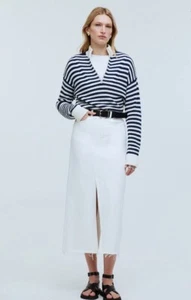 Madewell Skirt Women’s Size 31 White Denim Rilee Front Split Raw Hem Pocket 35”W - Picture 1 of 6