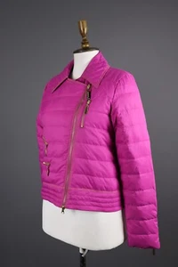 Women JUST CAVALLI Designer Asymmetric Motorcycle Padded Jacket Size 44 - Picture 1 of 12
