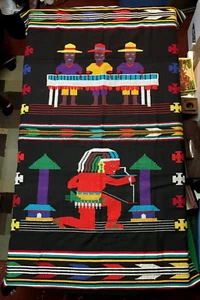 62" x 34" - GUATEMALAN Figured Weaving TEXTILE : Handwoven FABRIC : Mayan NATIVE - Picture 1 of 5