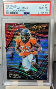 🔥💎Javonte Williams 2021 Select Tri Color Prizm Rookie RC 40/75 PSA 10🔥💎