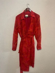 Vintage Y2K ICE Silk Orange Pink Chiffon Fairy core Tropical Wrap Dress Size 16 - Picture 1 of 7
