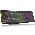 Wired Rainbow Backlit Keyboard Quiet Light Up Usb Computer Keyboardfull Size ...